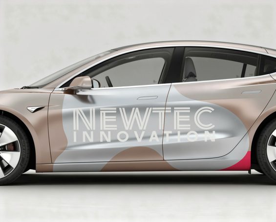 Auto mit neuem Design und "NEWTEC INNOVATION"-Aufschrift an der Seitenfläche.